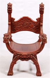 1315 CHINESE CARVED WOOD ARM CHAIR, H 45", W 26"
