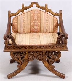 1316 CHINESE CARVED WOOD ARM CHAIR, 19TH C., H 37" W 32 1/2" D 28"