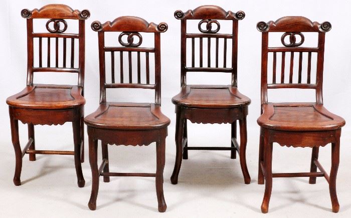 1313 CHINESE TEAKWOOD SIDE CHAIRS, C. 1900, 4, H 35", W 16", D 16"