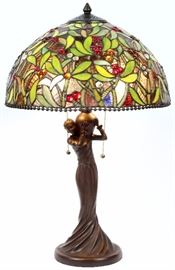 1116 TIFFANY STYLE LEADED GLASS LAMP H 26" DIA 16"