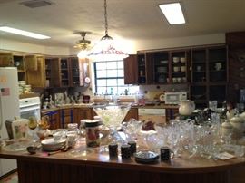 Glass & dishes, decanters, canisters, cookie jars, etc