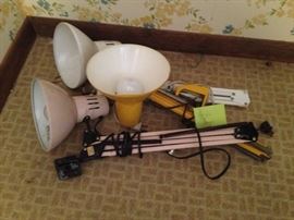 3 vintage screw on angle pose lamps pink, tan & yellow