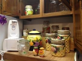canisters, toaster, can opener, jars
