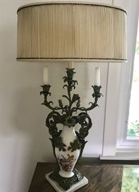 Vintage handpainted European table lamps, pair.
