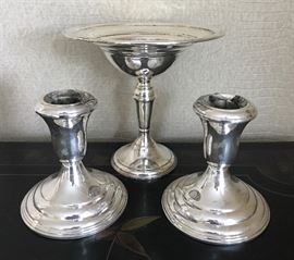 Sterling candlesticks and compote
