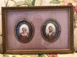 Vintage, hand painted, porcelain, framed