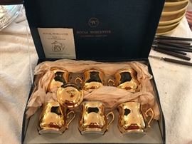 Royal Worcester Pot de Creme set, gold gilt