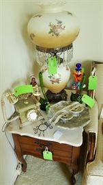 Gone with the wind style lamp,Marble top table, Murano glass, Agate telephone,  Marble  accessories, Clown 