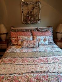 Queen bedding with throw pillows. (BEDDING AND WALL HANGING ARE SOLD)