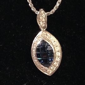 14K white gold necklace with 14k white gold diamond & sapphire pendant. 