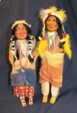 Antique Skookum Indian Doll Family, Chief w/Headdress and Female w/Baby
