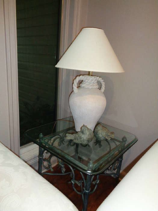 pair of these lamps, glass & metal tables
