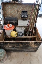 Vintage Trunk, Fishing Rods & Reels & Misc. Fishing Equipment
