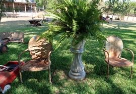 Vintage Lawn Chairs, Concrete Plant Stand and peak of the Vintage Pedal Car