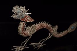 Silver, Coral, Turquoise Dragon