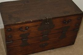 Vintage Solid Wood Trunk with Metal Hinges