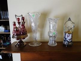 cranberry  cruet set, pickle  castor