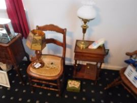 cane  chair  and  lamps
