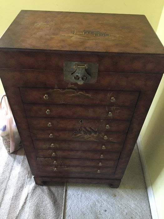 Asian decor large jewelry chest