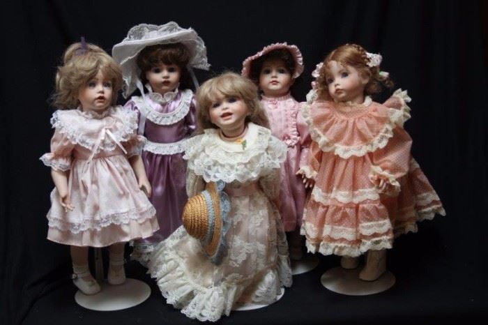 Five Hand-Crafted and Painted Dolls