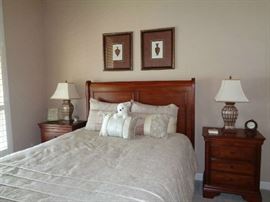 queen bed, pair of night stands