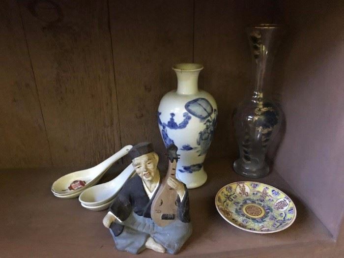 Vintage Asian collectibles, vases, figuring, spoons