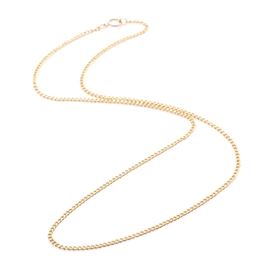 24K Yellow Gold Curb Chain Necklace: A 24K yellow gold curb chain necklace securing with a 14K yellow gold closure.
