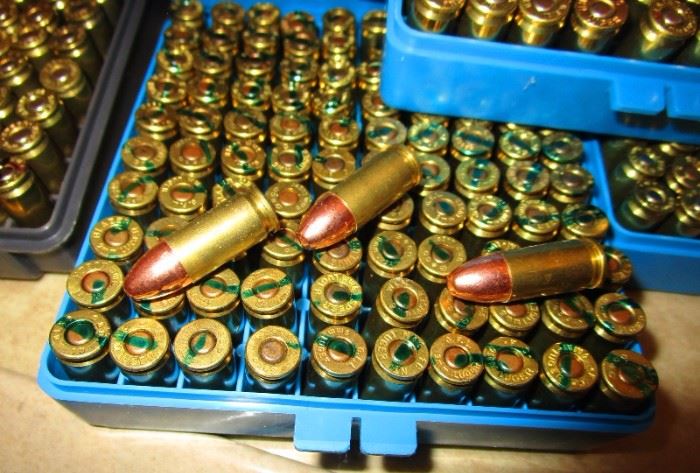 9 mm ammunition in boxes of 100