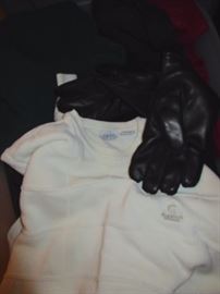 Black leather gloves with tags and designer brand pullover--never used