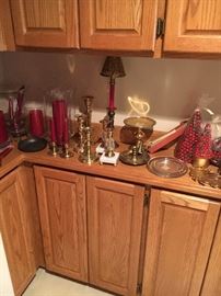 Brass candle holders and many new candles
