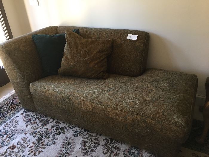 Chaise section of the sectional set is 74"l x 32"deep by 31"high great paisley fabric 