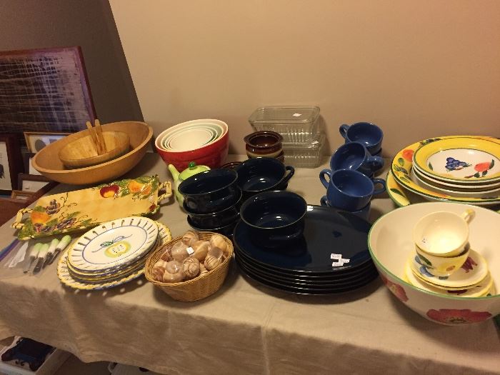 closer view of porcelain and pottery pieces for sale great wooden bowls and appetizer knives