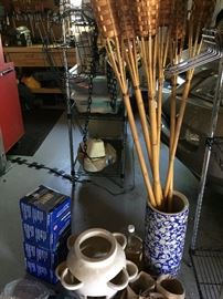 miscellaneous items for sale - strawberry pot, tiki torches and dock lines