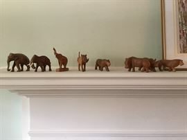 wooden carved animals