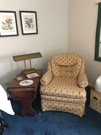 side chair, table and lamp