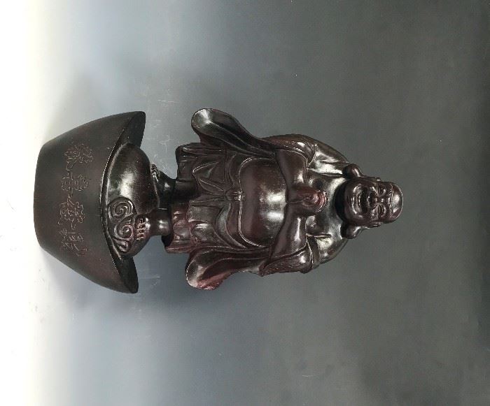 LOT 990 WOOD CARVED BUDDHA