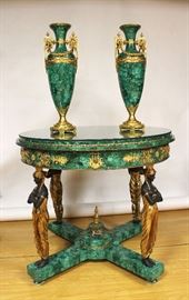 Malachite Bronze Table with Vase