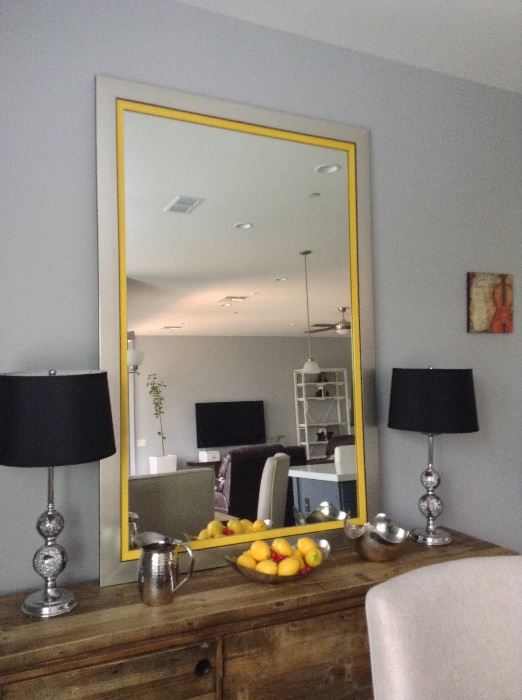 Nickel framed mirror with yellow trim - 6 ft x 48 in