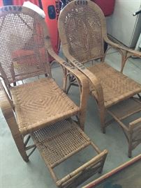Pair wicker chairs w/ foot stool.