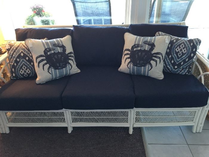 Rattan sofa, new sunbrella cushions