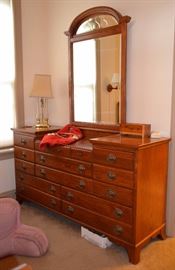 Bedroom suite - night stand, queen size sleigh bed, dresser with mirror, chest of drawers