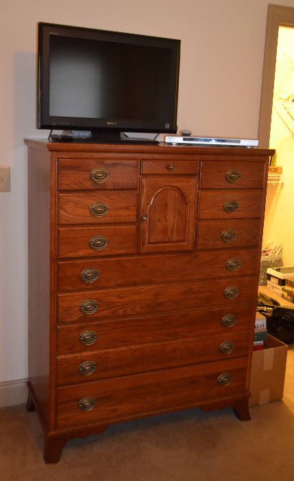 Bedroom suite - night stand, queen size sleigh bed, dresser with mirror, chest of drawers