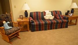 Living room furniture - glider, end tables, sofa, lamps