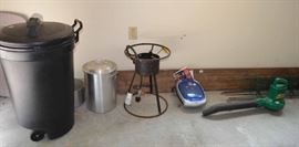 garbage can; deep fryer; blower