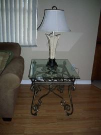 Metal base Glass top End table ( 1 of 2 ) Lamp