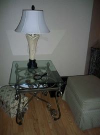 2nd Metal base with Glass top End table , 2nd Lamp , ottoman,