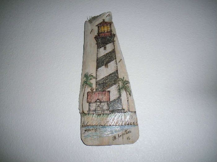 Lighthouse painted on Driftwood