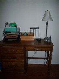 Country Oak Furniture Desk, Lamp