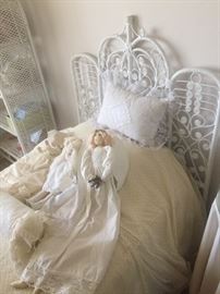 Vintage wicker rattan twin headboard 