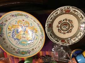 Italian pottery bowl and English aesthetic period pie stand